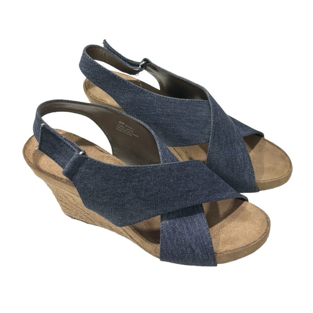 Aerosoles |  "Coco Plush" Women’s Denim Blue Wedge Weave Sandals